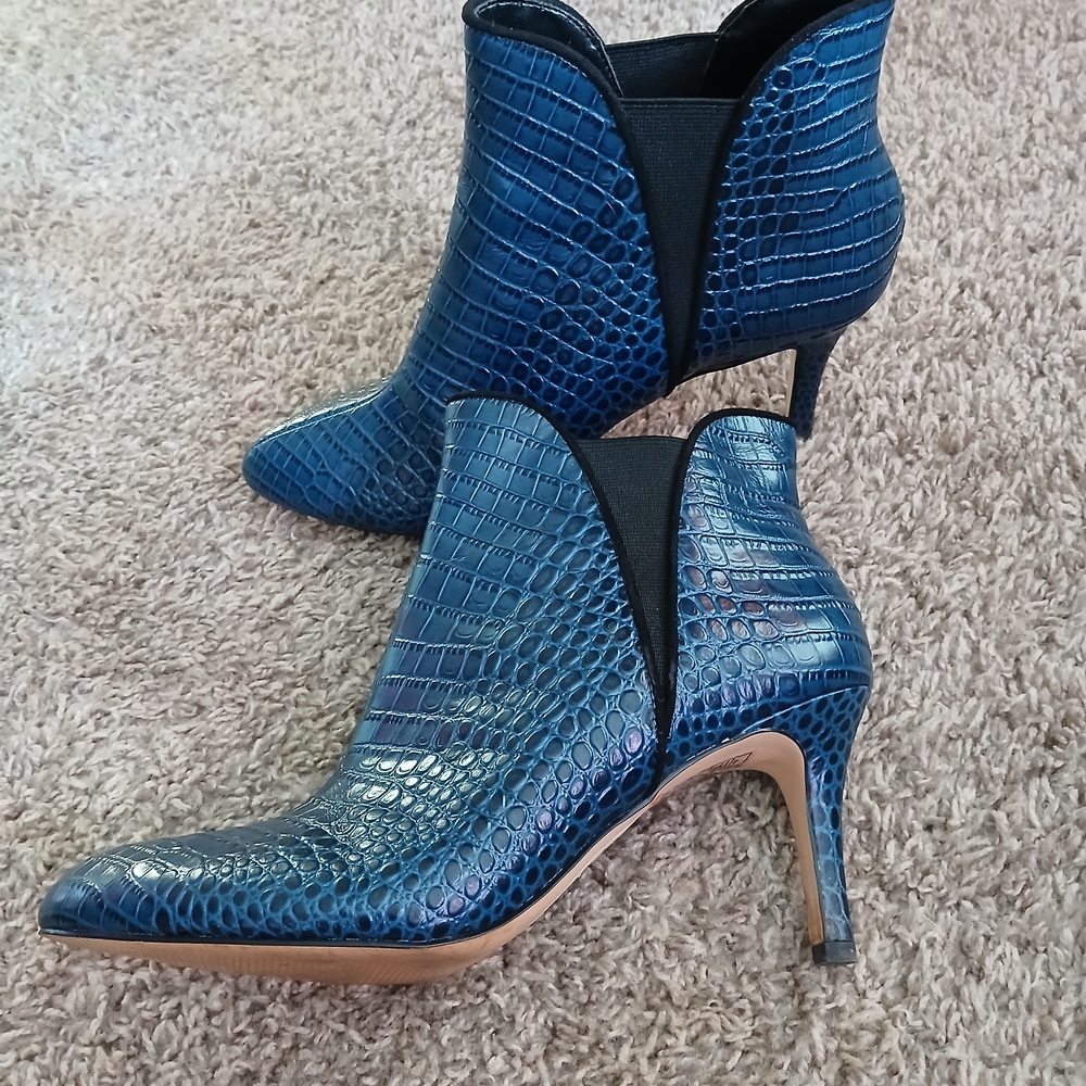 White House Black Market Blue Croc-Embossed Ankle Boots